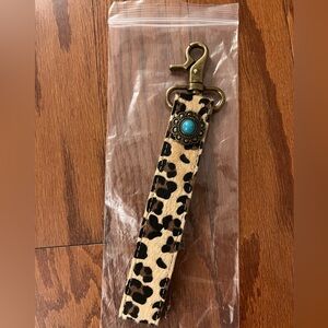 Free People Leopard Print Keychain with Turquoise Accent